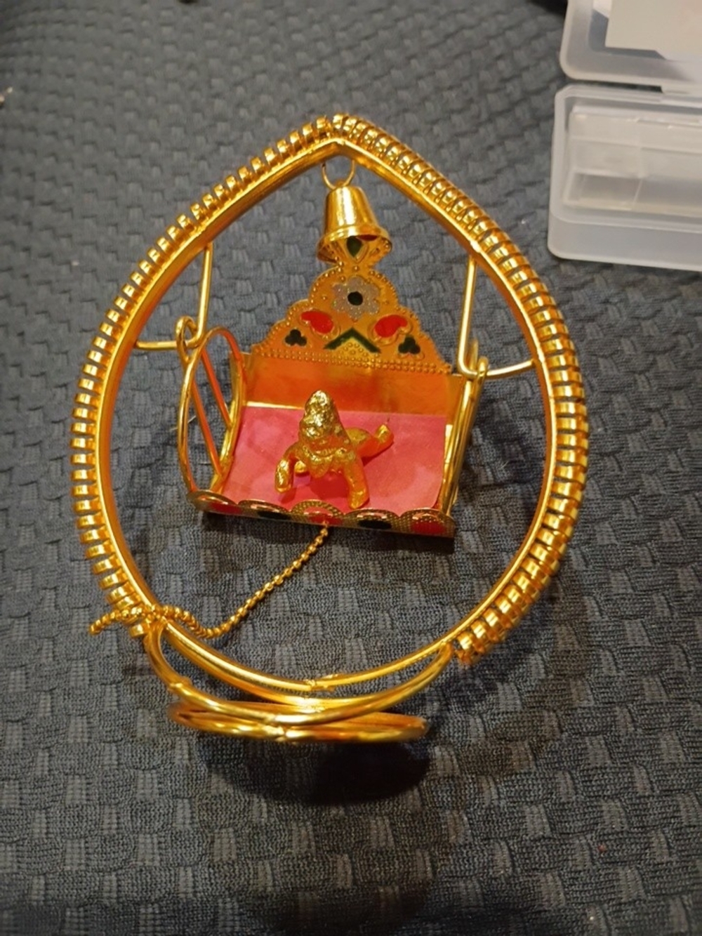 Gold Tone Miniature Swing Pendant Necklace with Pink Seat